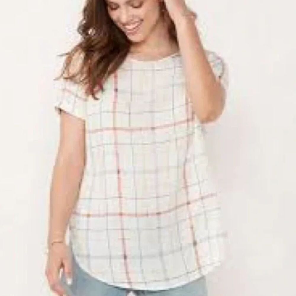 Lauren Condrad Plaid 100% Rayon Lightweight Pullover Tunic Blouse L